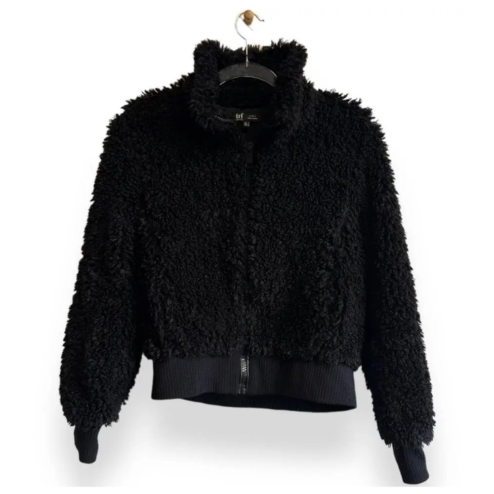 Zara TRF Teddy Fluffy Fleece Faux Fur Full Zip Bomber Jacket